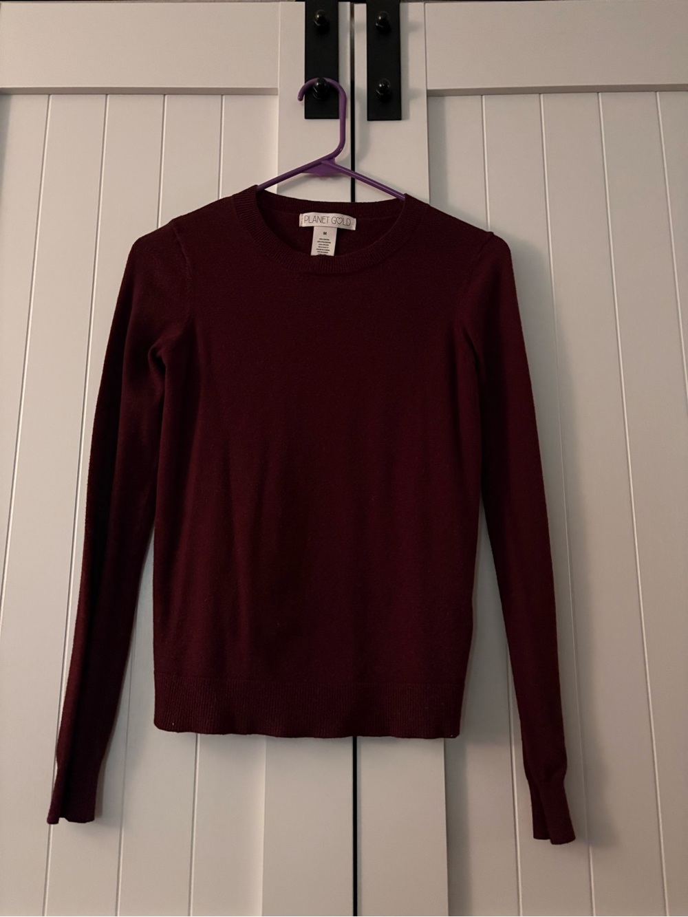 Planet Gold Women's Long-Sleeve Crewneck Sweater - Burgundy